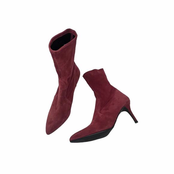NWOB Stuart Weitzman Suede Maroon Red Cling Sock Heeled Boot Size 10.5 - Picture 6 of 11